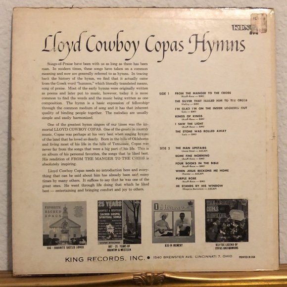 Lloyd Cowboy Copas Hymns Vinyl Lp - Picture 2 of 5